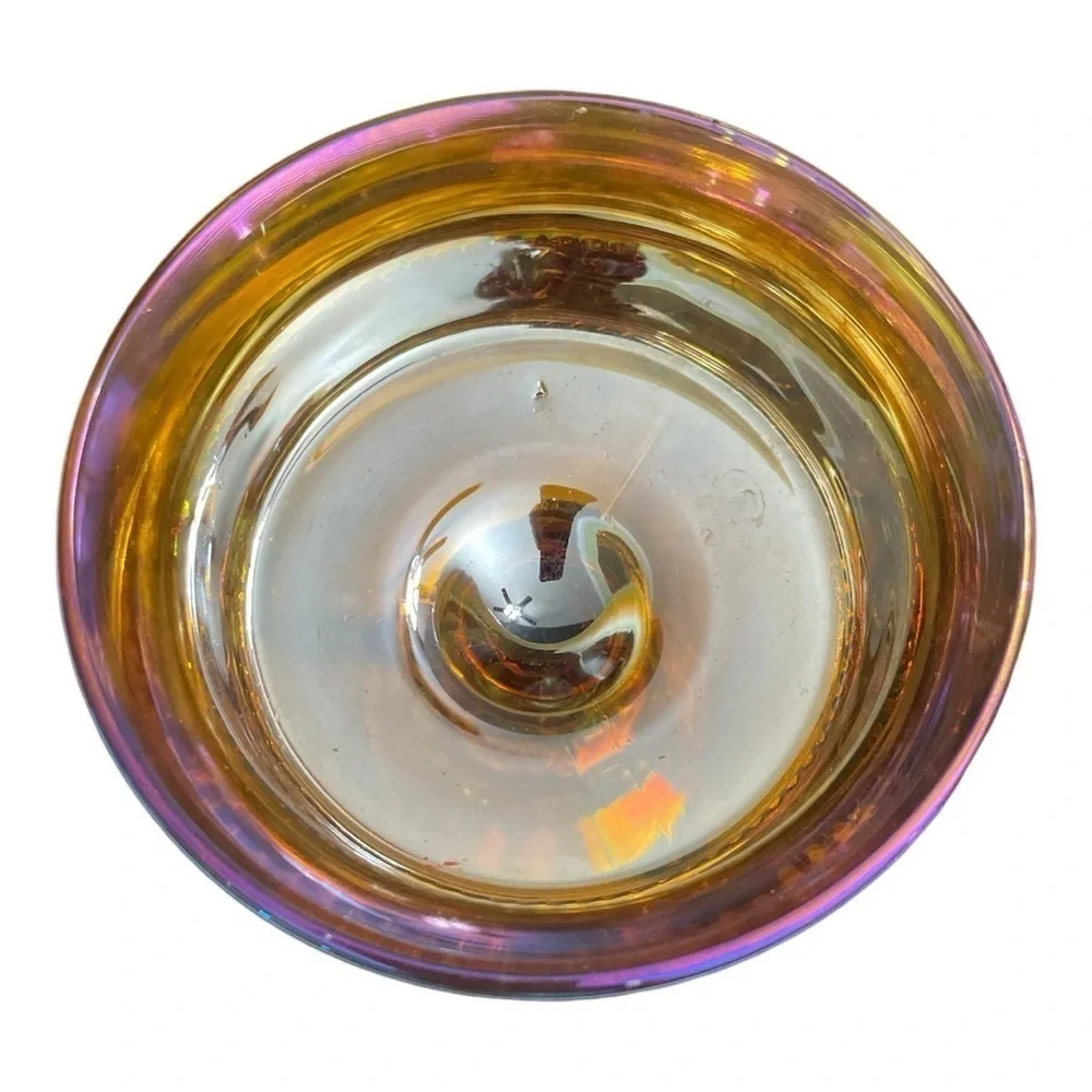 Indiana Glass Kings Crown Carnival Glass Iridescent Pedestal Candy Compote 5.25